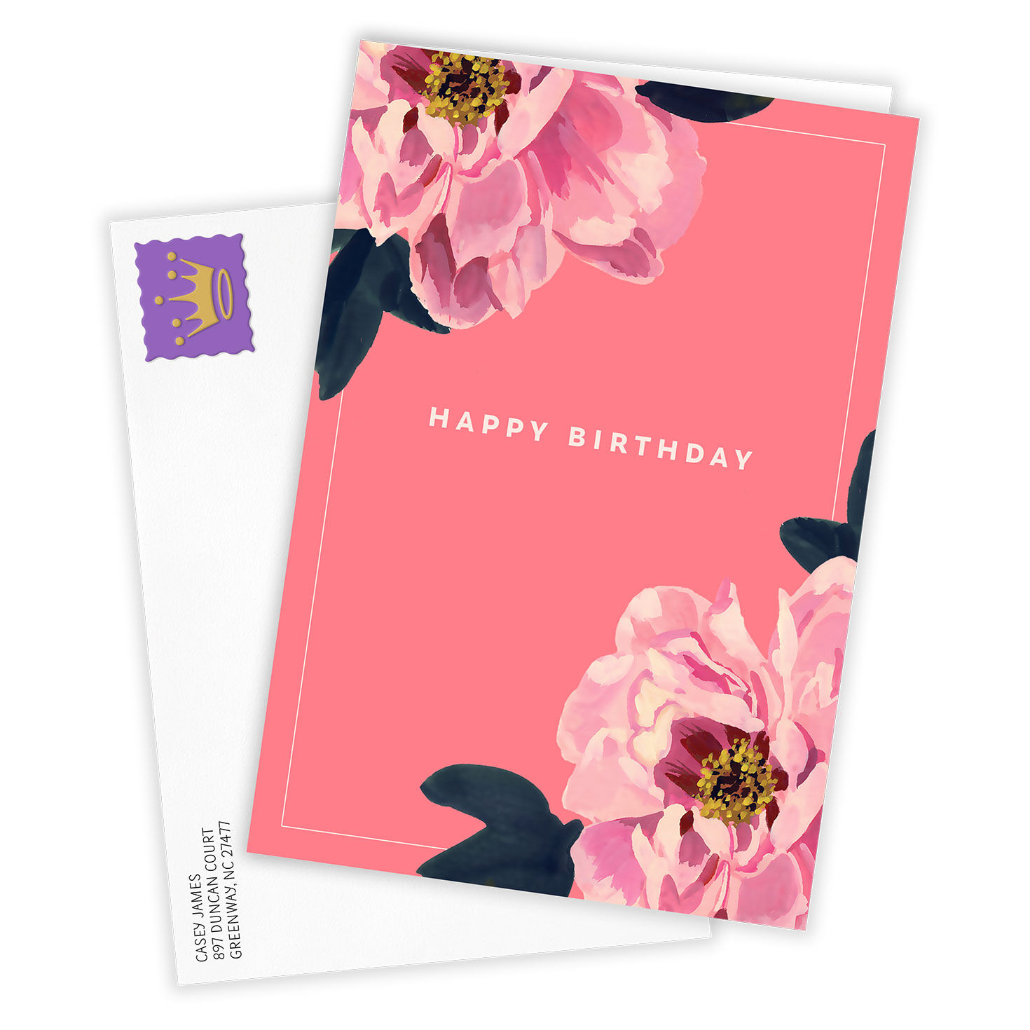 Pink Peony Flowers Personalized Birthday Card Card Front with Envelope image number 2