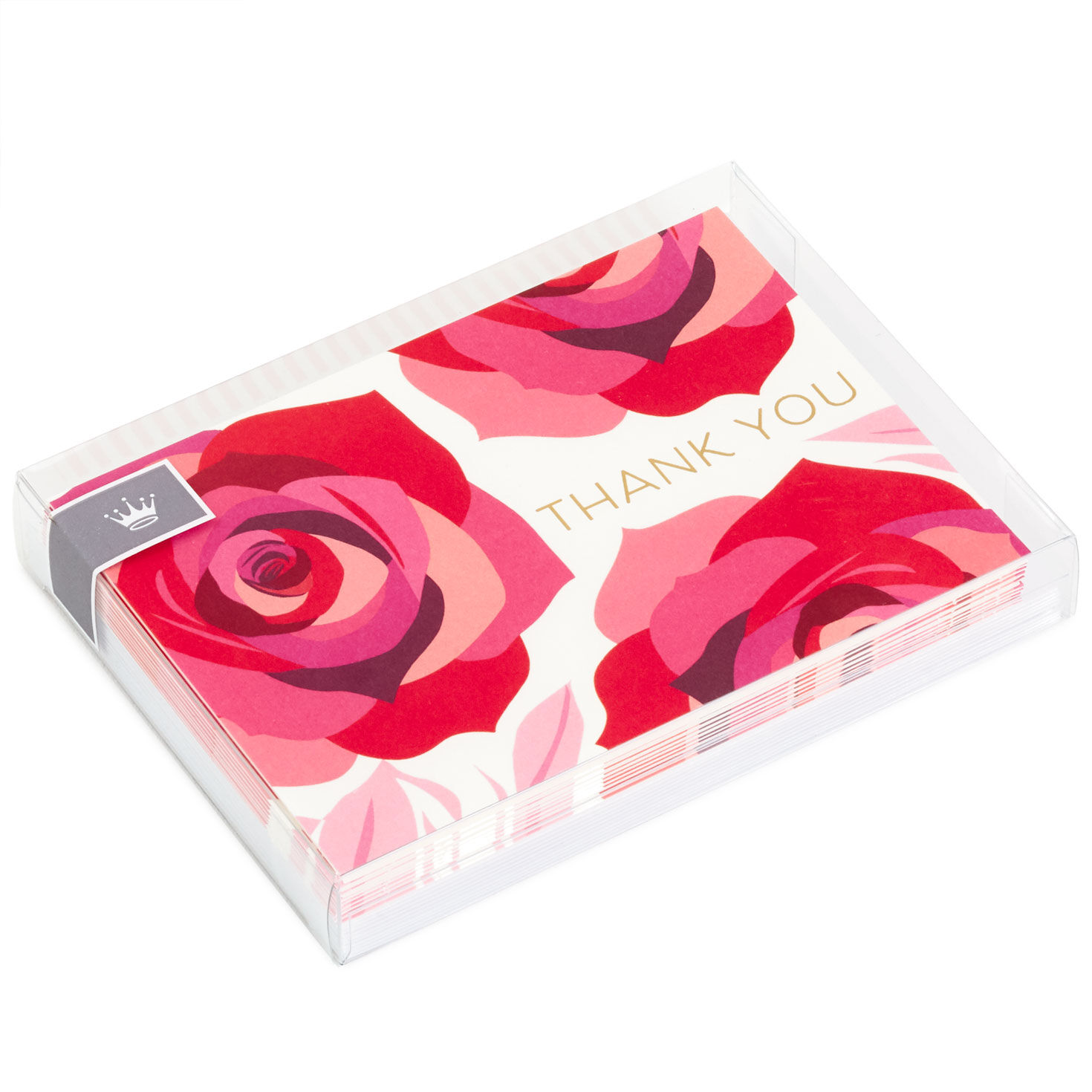 Unused Blank Thank You Card Hallmark Blue Jar with Pink Flower 