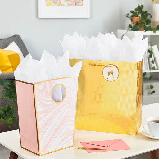 12.5" Pink Marble Large Gift Bag, 