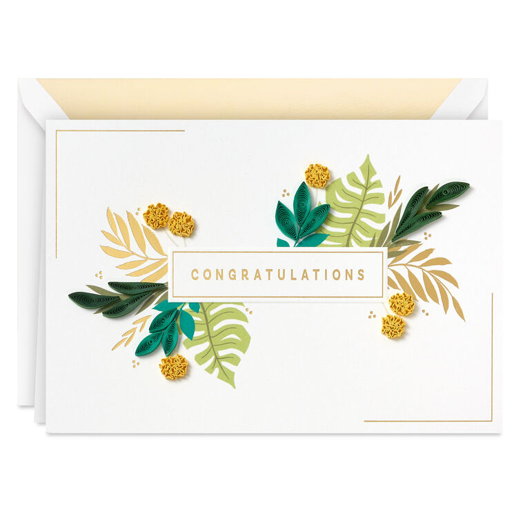 Tropical Leaves Quilled Paper Handmade Blank Congratulations Card