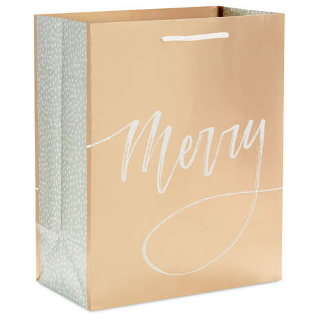 9.6" Merry on Metallic Pewter Medium Christmas Gift Bag, , large