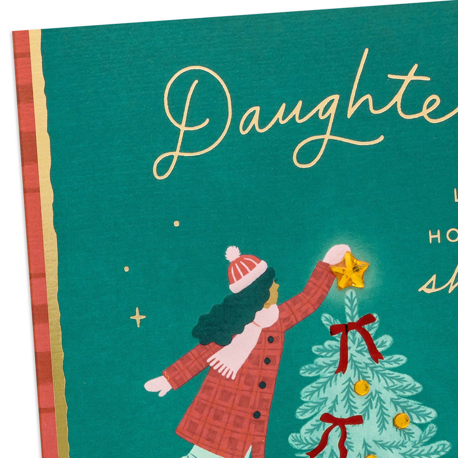 Girl Decorating Tree Christmas Card for Daughter Card Front Detail image number 4