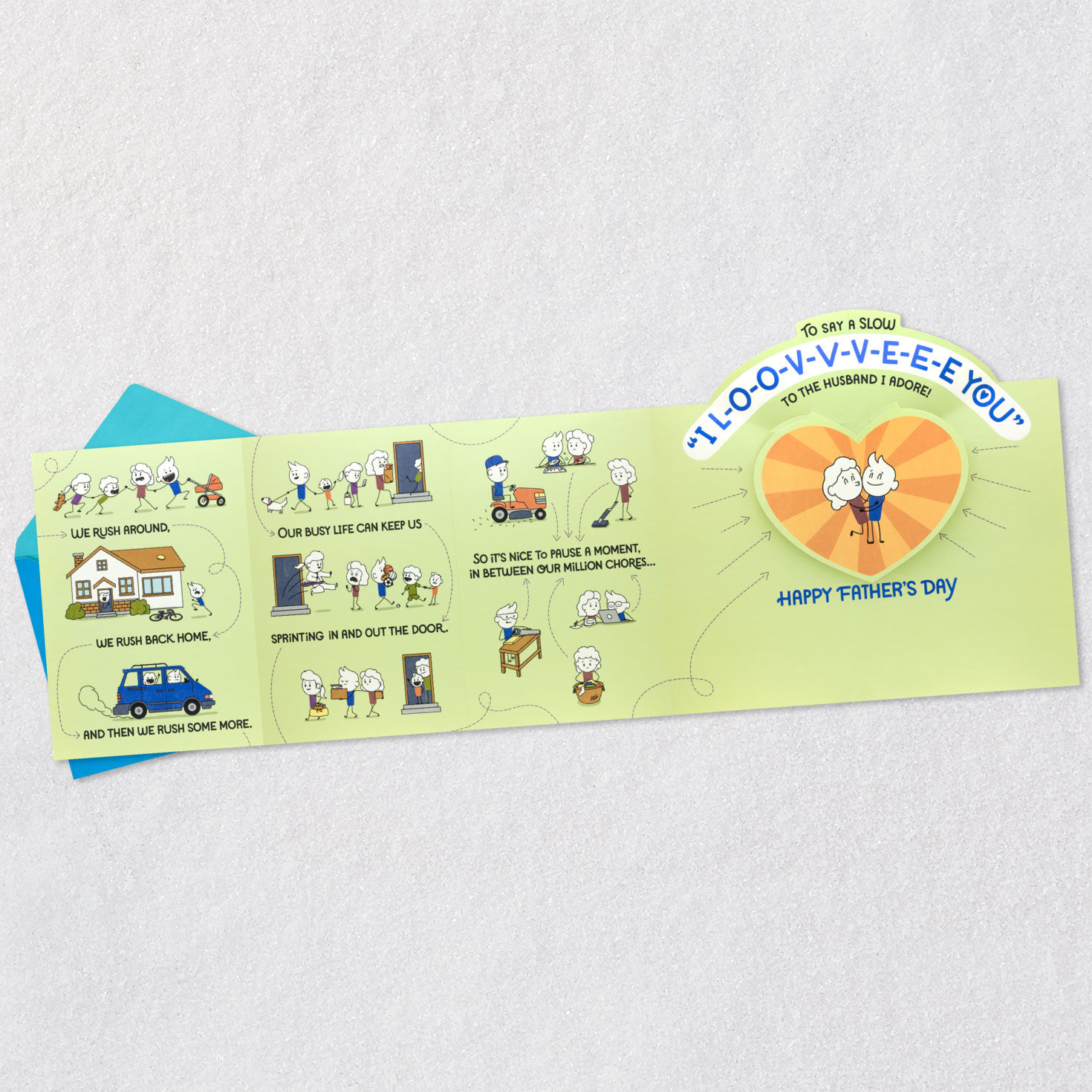 Cute Cartoon Family Father's Day Card Open card with envelope image number 4