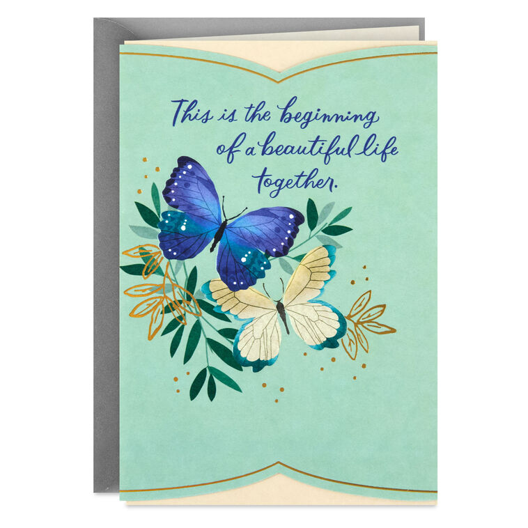 Butterflies and Leaves Wedding Congratulations Card Card Front image number 1