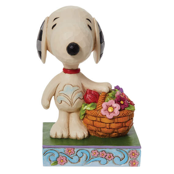 Jim Shore Peanuts Snoopy Basket of Tulips Figurine, 4.9"