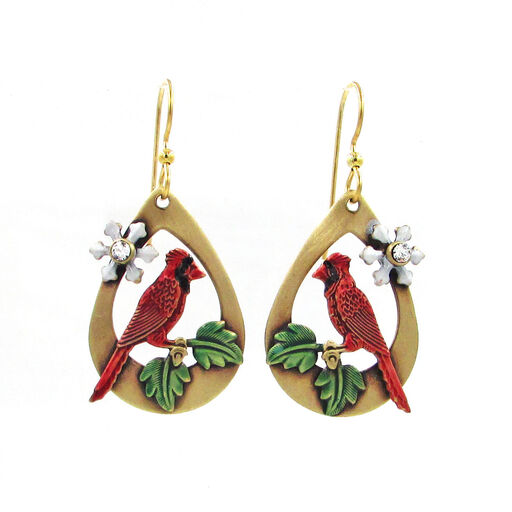 Gold-Tone Cardinal & Snowflake Layered Metal Earrings, 