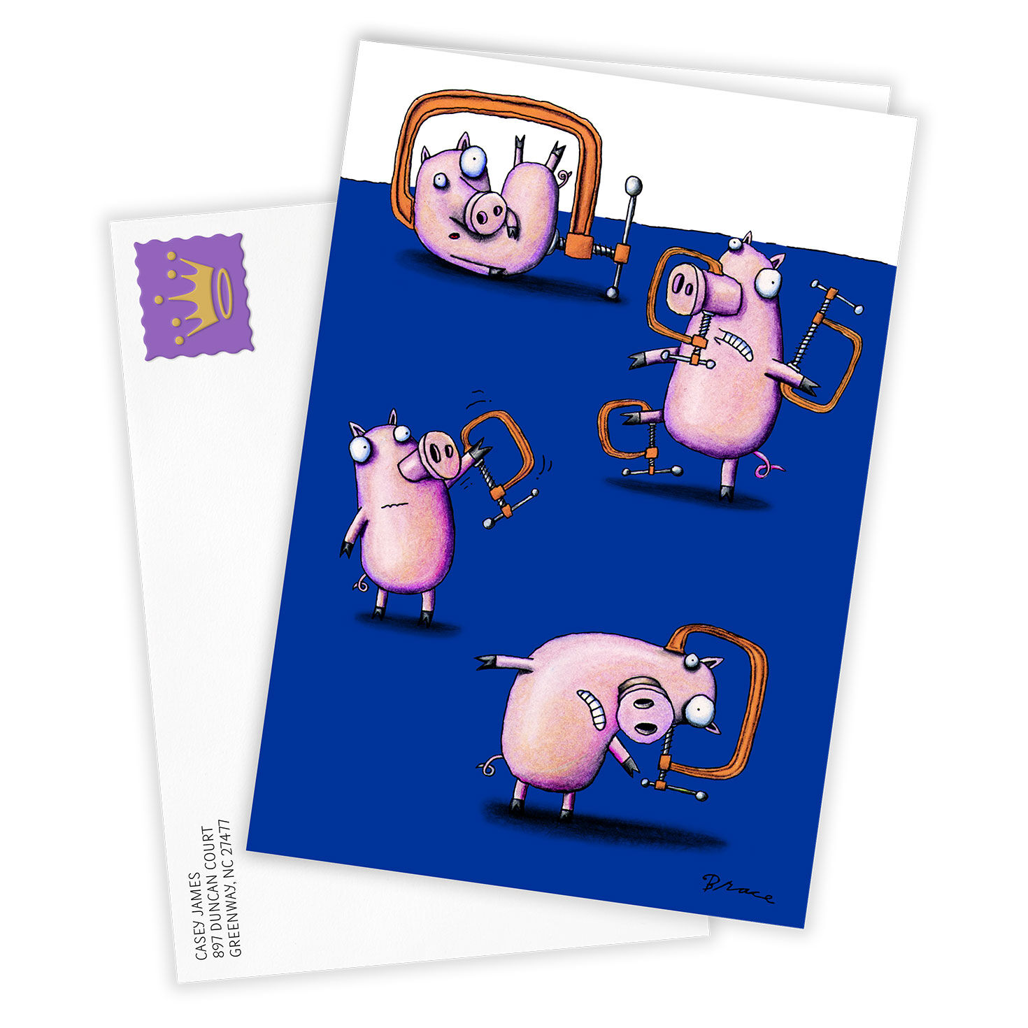 Clamped Pigs Funny Personalized Card Card Front with Envelope image number 2