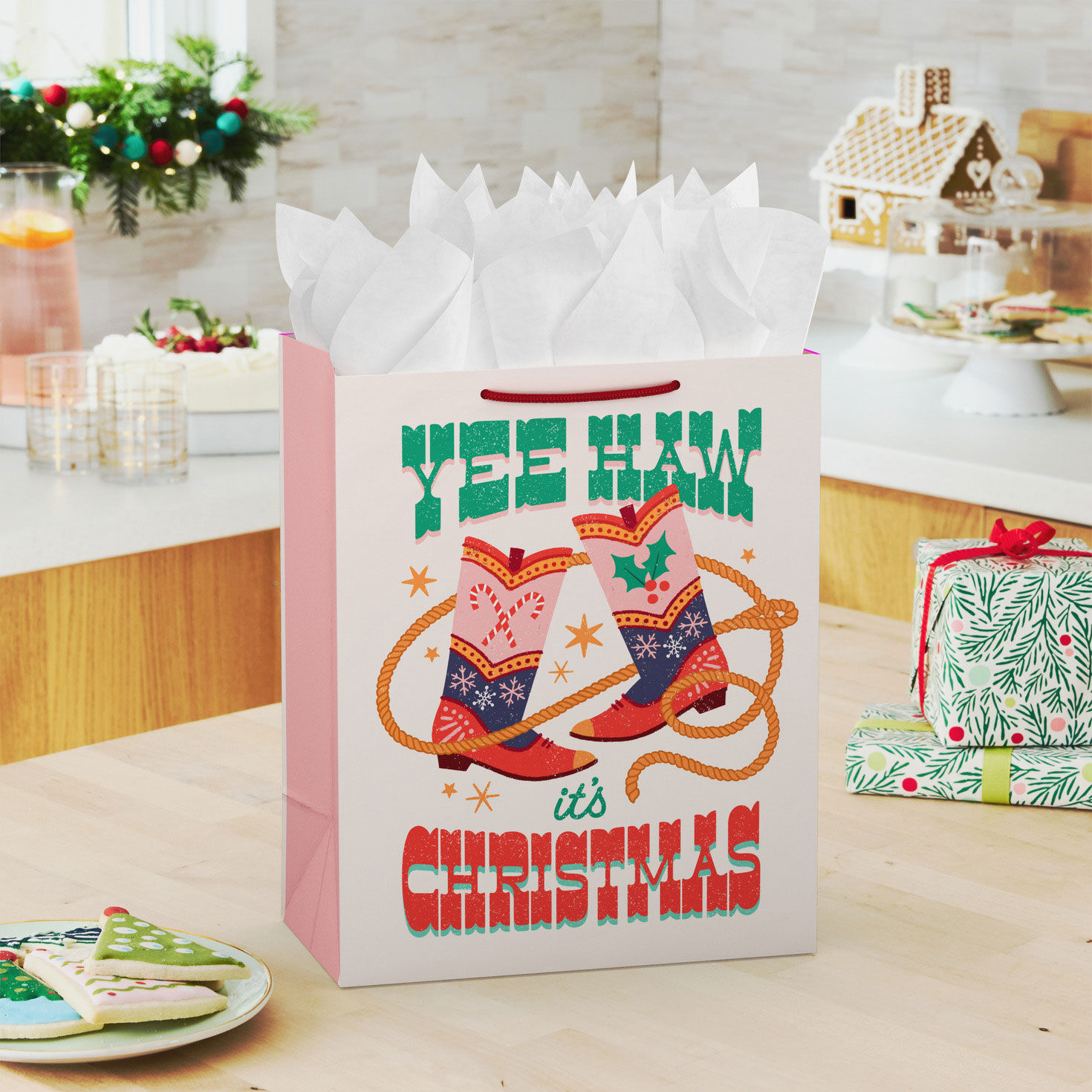 Cowgirl Boots Western Large Holiday Gift Bag In use image number 2