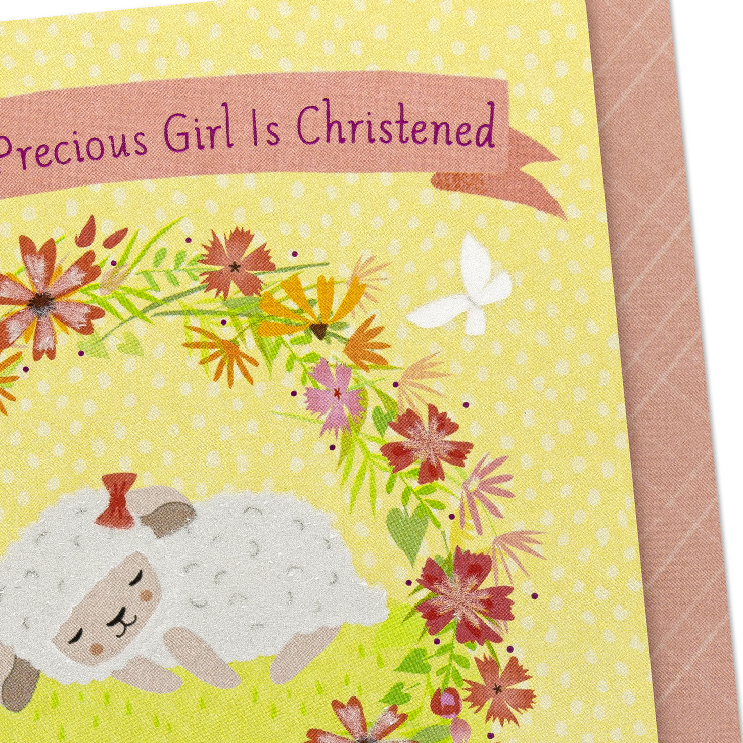 Lamb and Flowers Baby Girl Baptism Card  image number 5