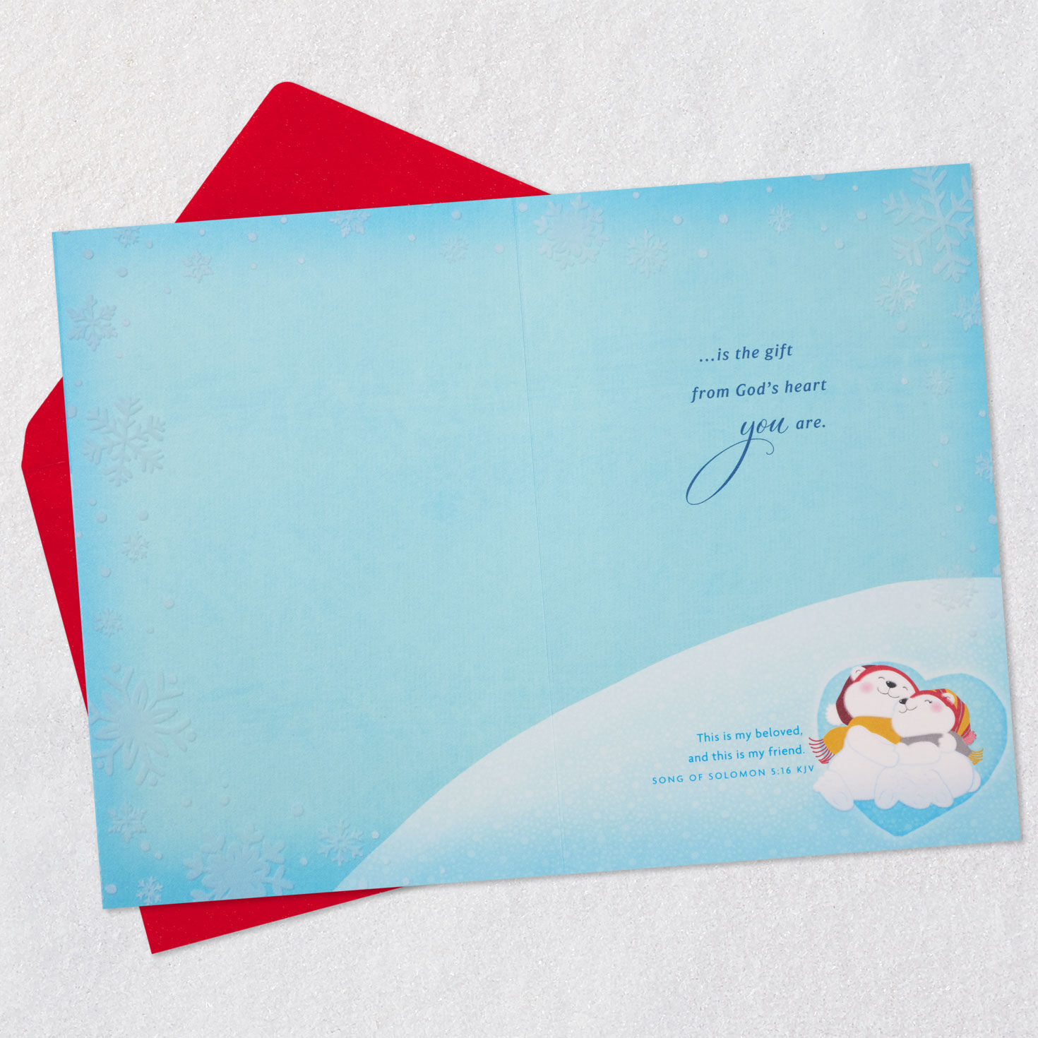 Snowy Teal Animals Religious Christmas Card  image number 4