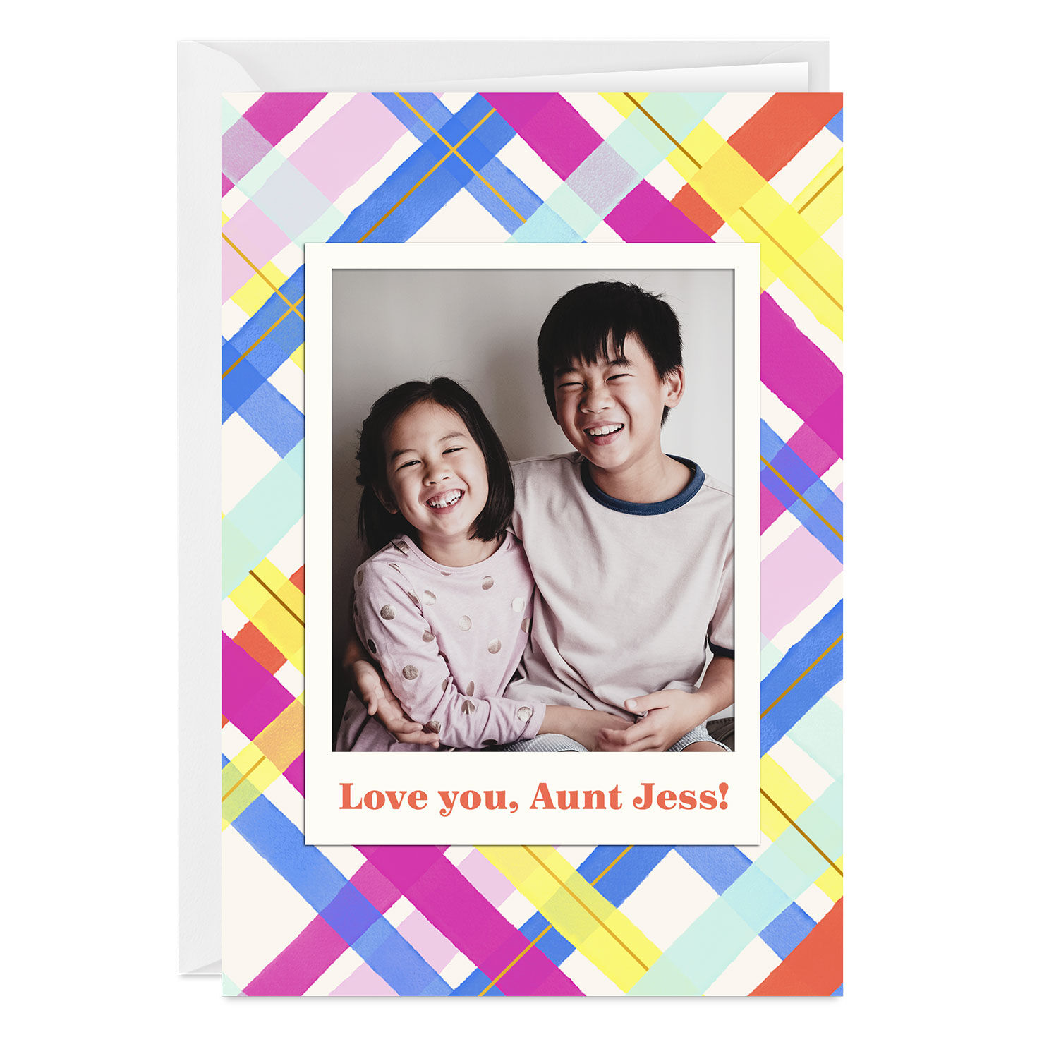Fun and Bright Pastel Plaid Folded Photo Card for only USD 4.99 | Hallmark