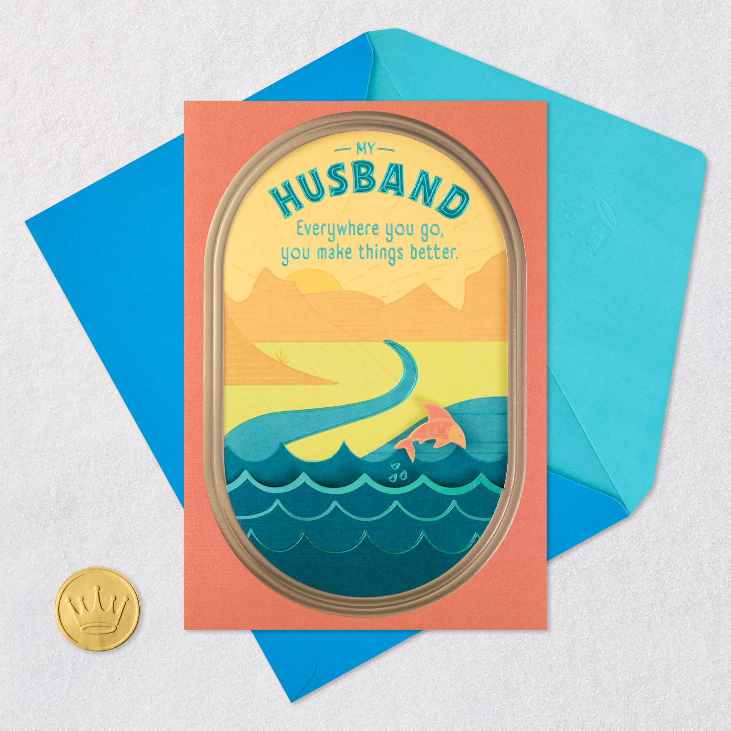 Fish and Lake Birthday Card for Husband Card Front with Envelope and Gold Seal image number 6