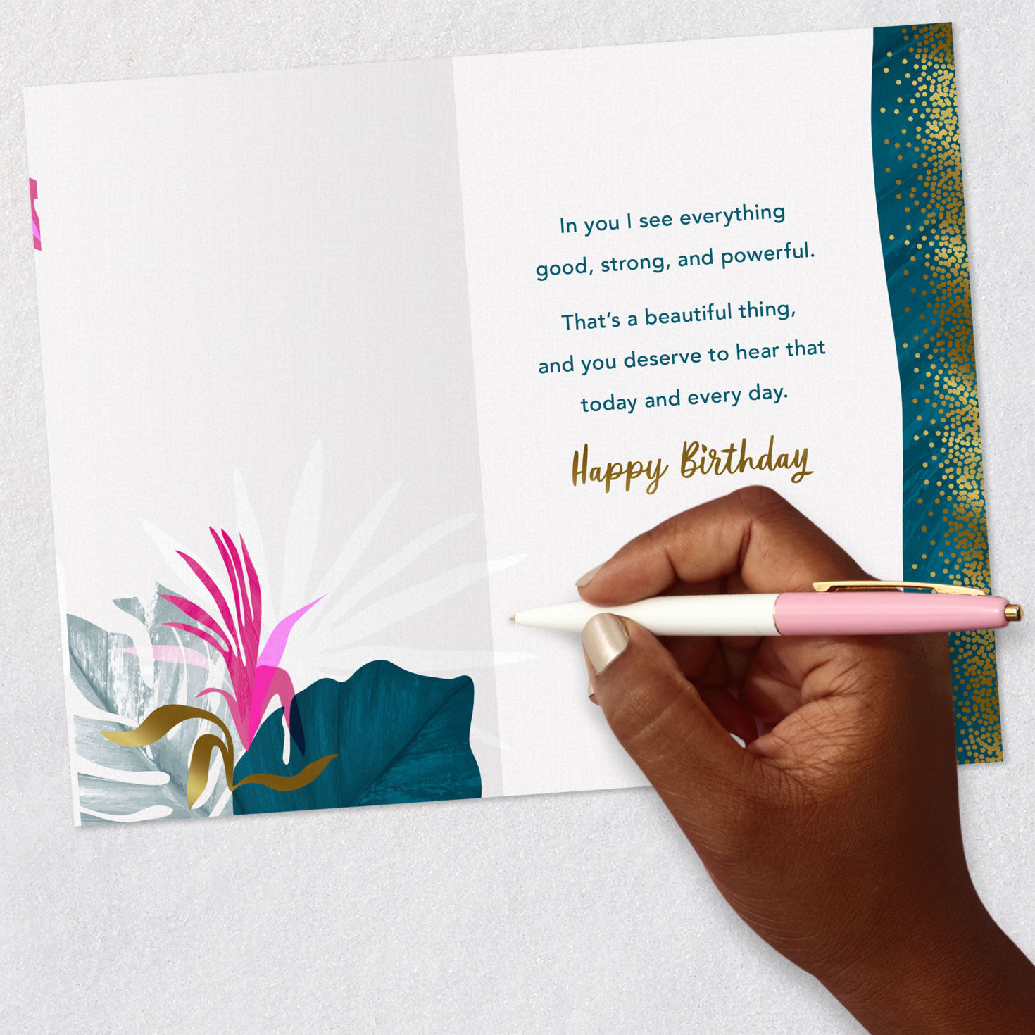 Tropical Flowers and Leaves Mama Birthday Card Signing card image number 6