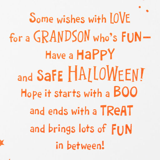 Dog in Ghost Costume Halloween Card for Grandson, 