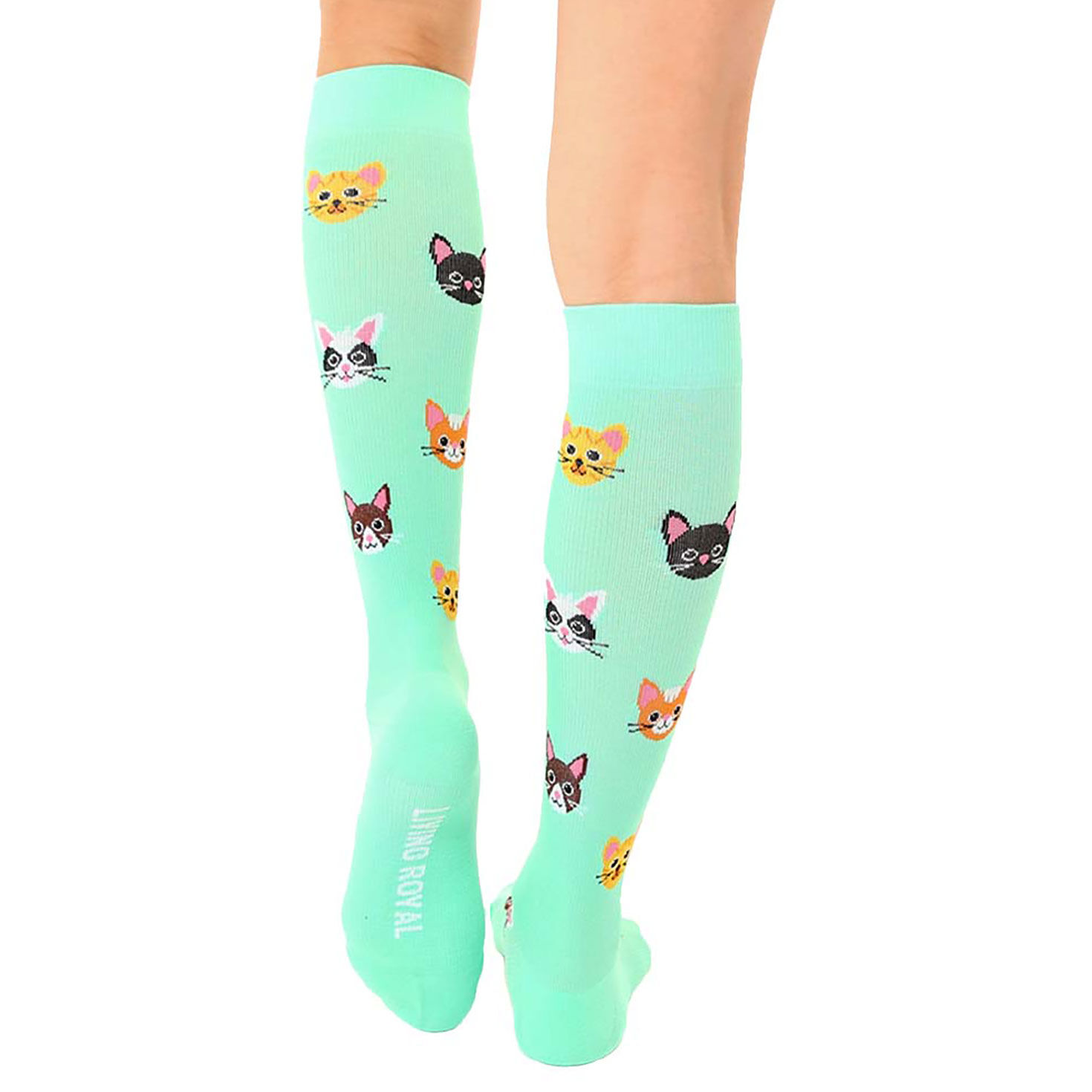 Mint Green Compression Socks With Cat Designs back image number 3