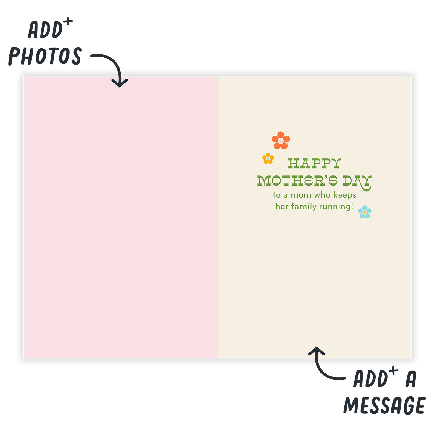 Retro Letters Flowers Personalized Mother's Day Card Open Card indicating personalization image number 3