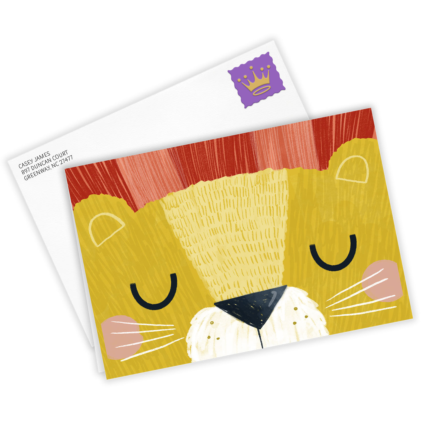 Lion Face Illustration Personalized Birthday Card Card Front with Envelope image number 2