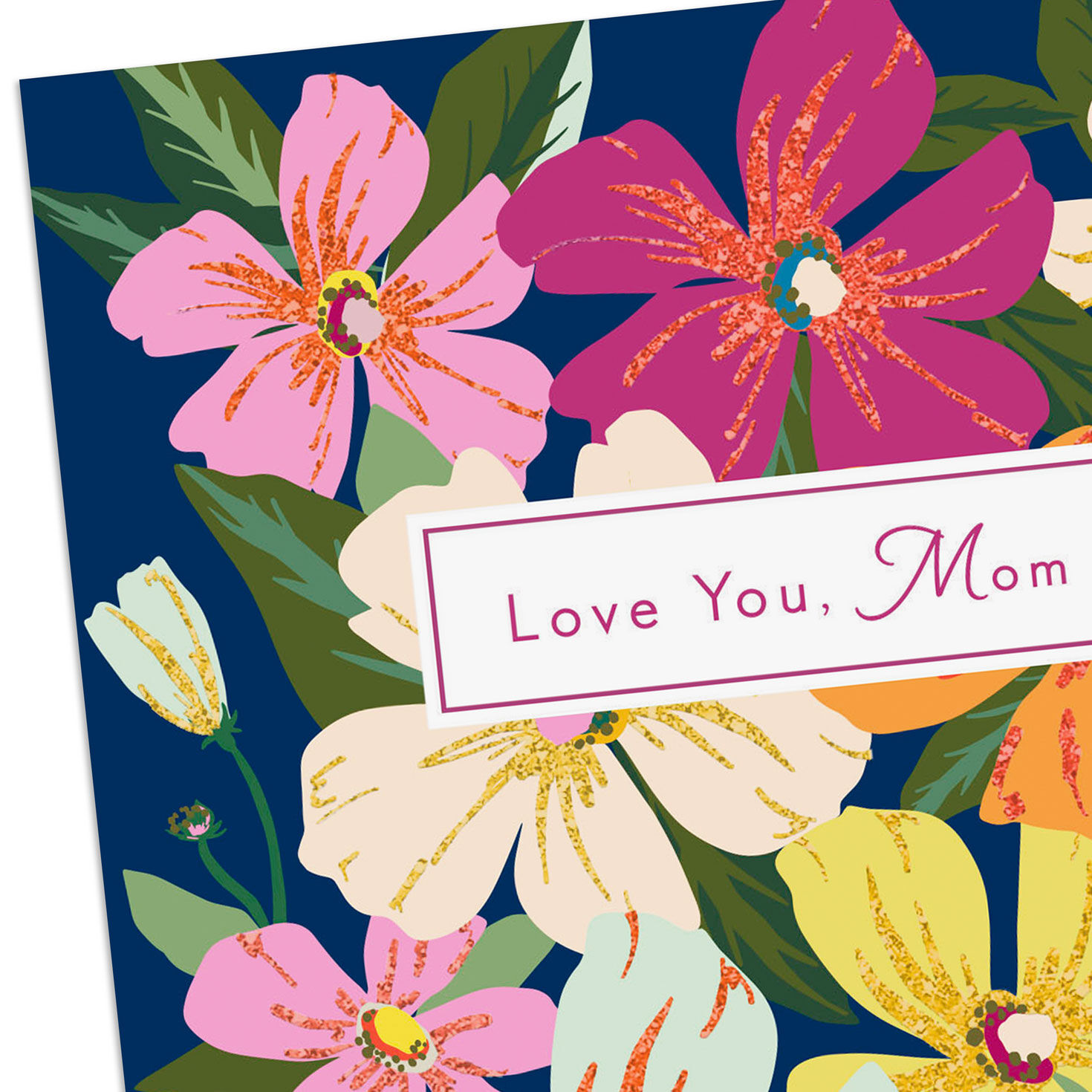 Colorful Flowers on Navy Mom Mother's Day Card Card Front Detail image number 4