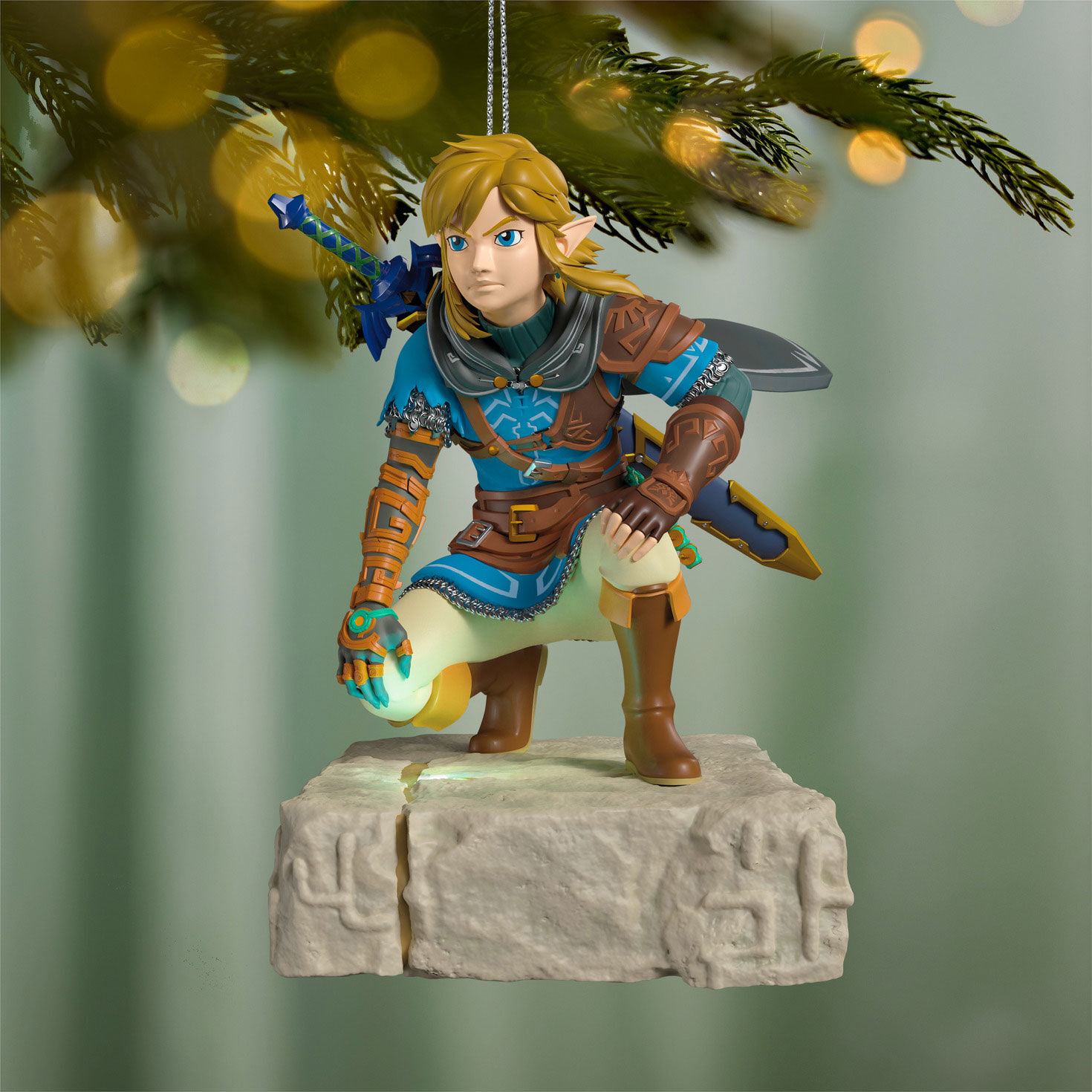 Legend of Zelda Link on Stone Keepsake Ornament Hanging on tree image number 2