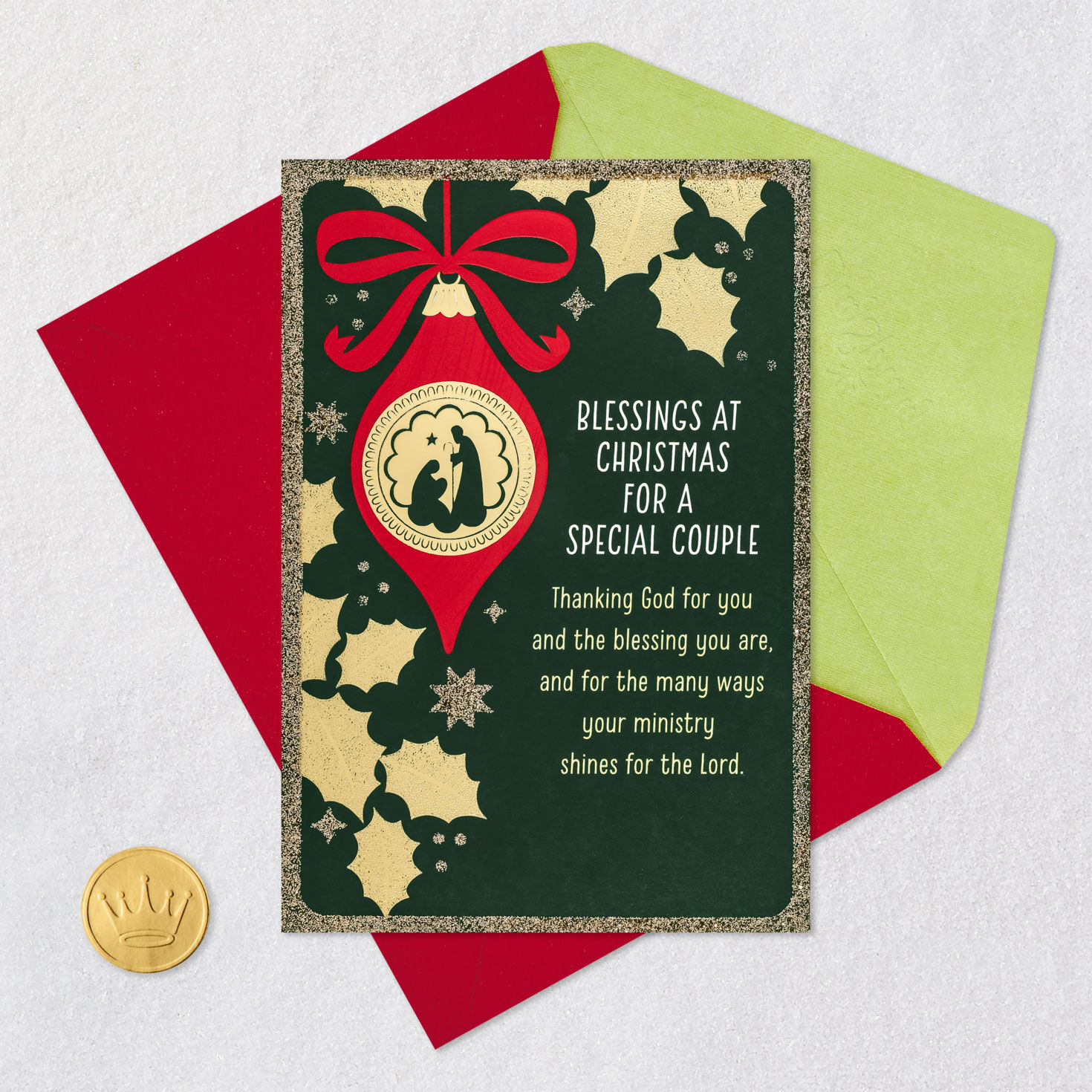 Nativity Christmas Card for Couple in Ministry Card Front with Envelope and Gold Seal image number 6