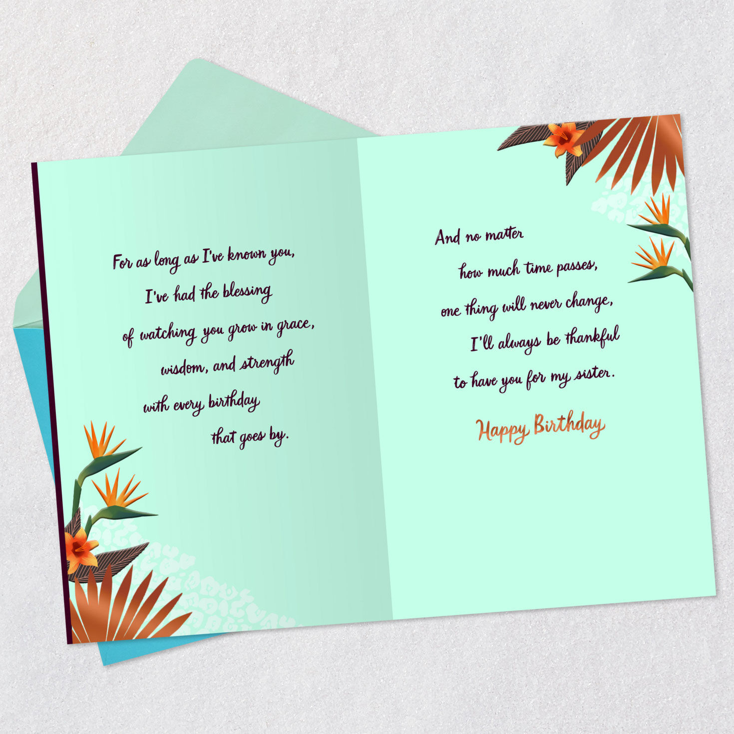 Sparkly Floral Cake Sister Birthday Card Open card with envelope image number 4