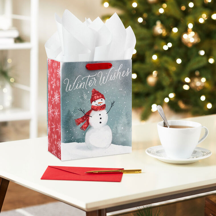 Snowman in Red Scarf and Hat Medium Gift Bag in use image number 2