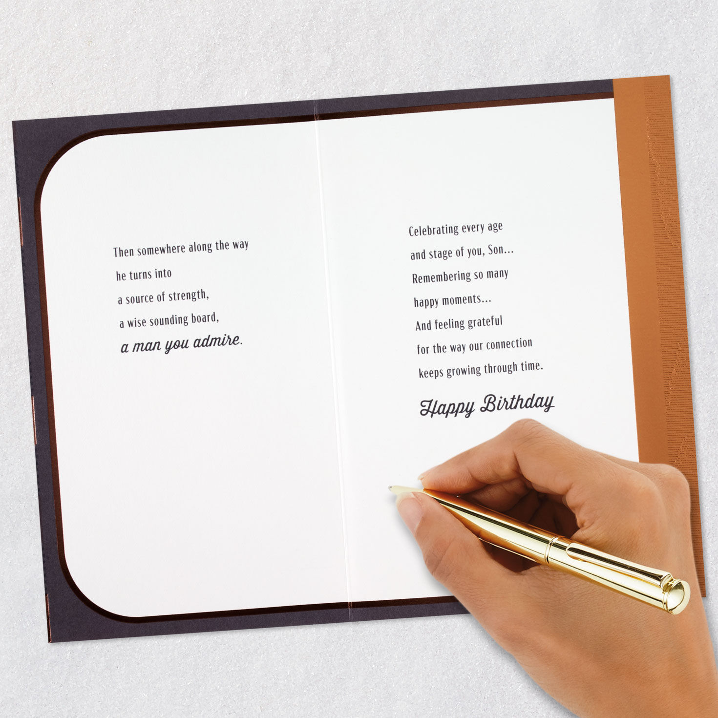 Bronze and Brown Diagonal Stripes Son Birthday Card Signing card image number 8