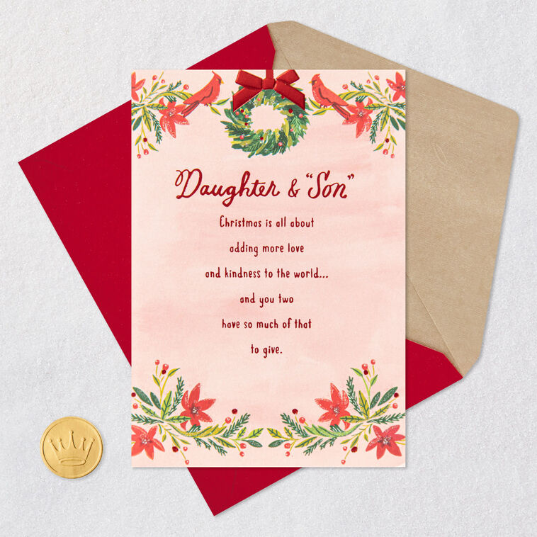 Cardinals and Wreath Daughter and Son-in-Law Christmas Card Card Front with Envelope and Gold Seal image number 6