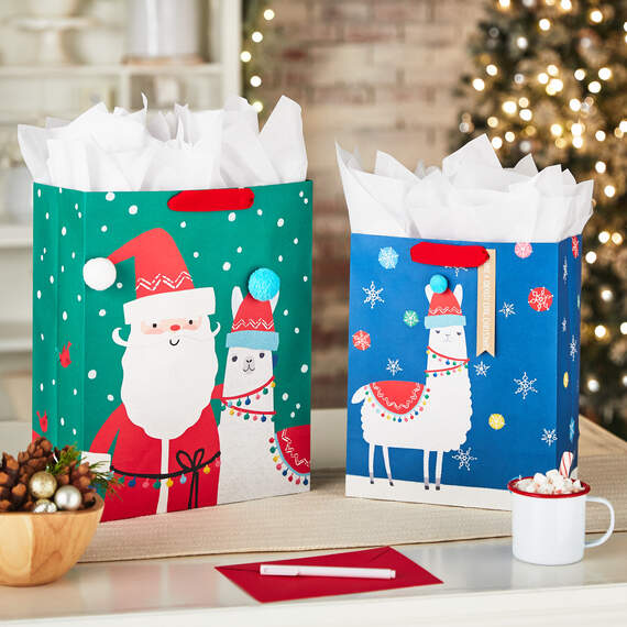 15.5" Santa and Llama Christmas Gift Bag, , large image number 2