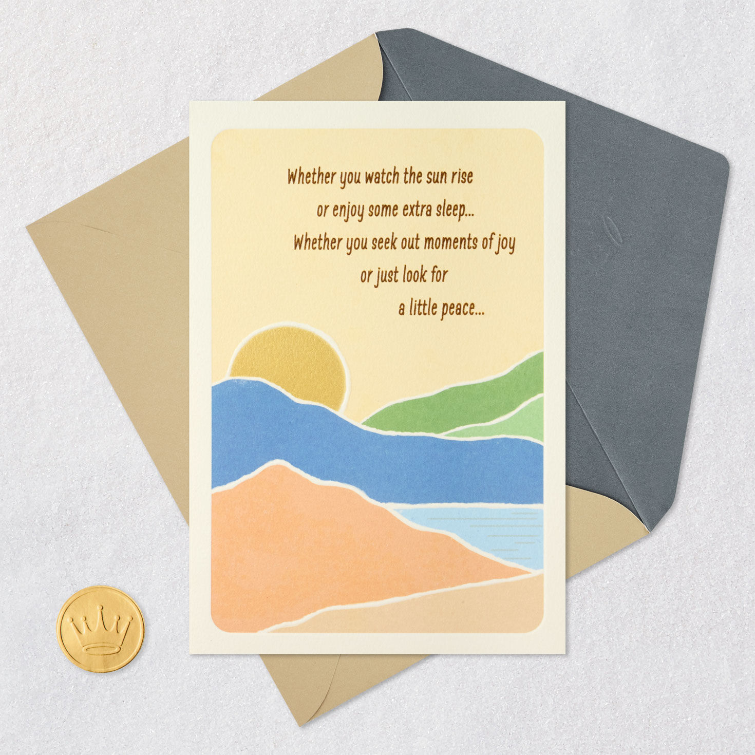 Sunset Mountain Lake Encouragement Card Card Front with Envelope and Gold Seal image number 5