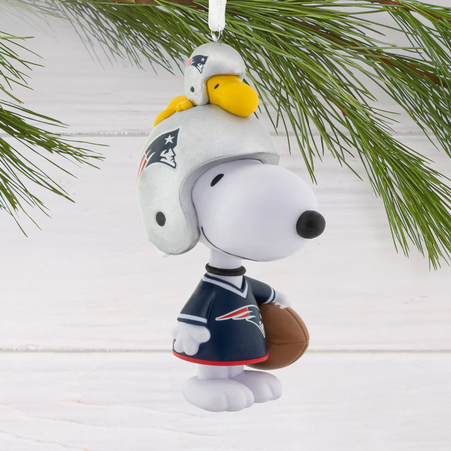Snoopy New England Patriots Christmas Ornament hanging on tree image number 2