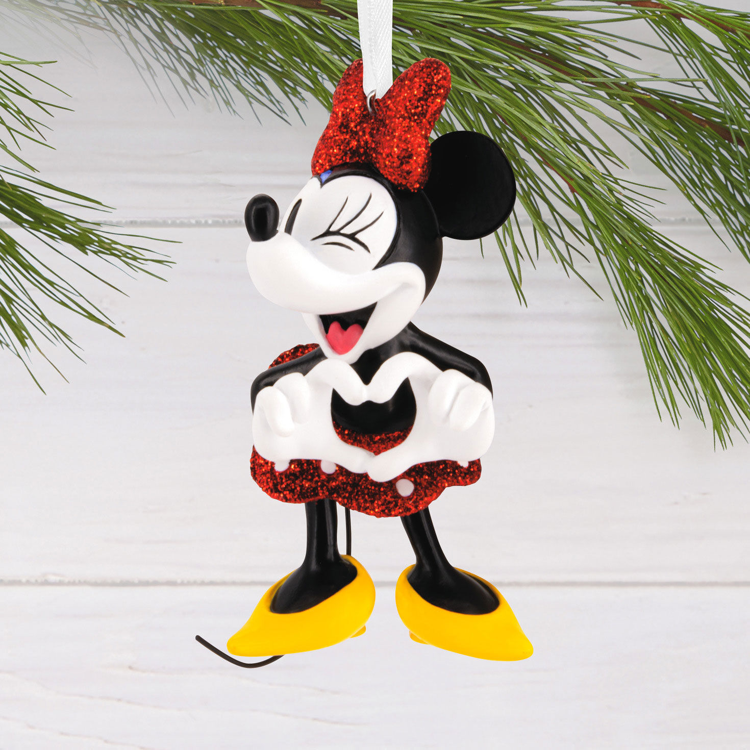 Vintage Minnie Red Sparkling Christmas Ornament hanging on tree image number 2