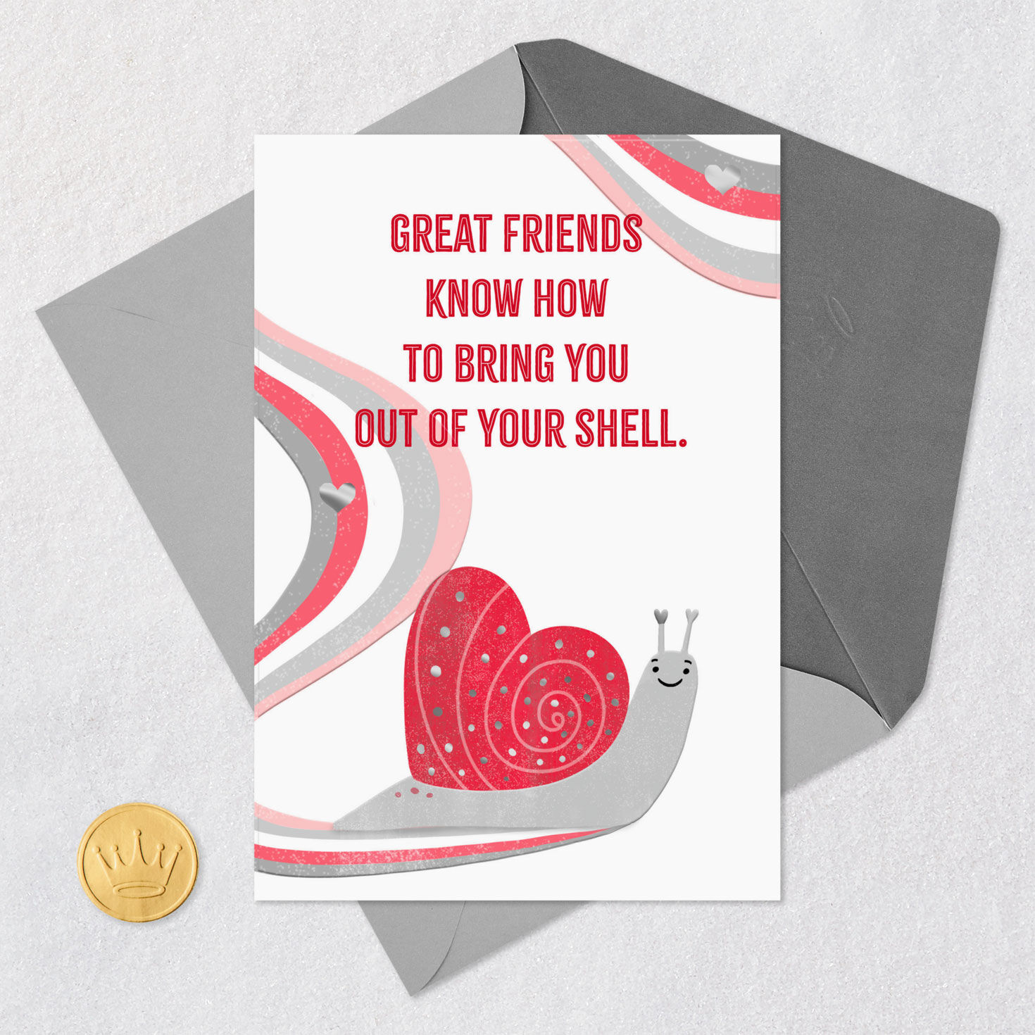 Snail With Heart Shell Friend Valentine's Day Card Card Front with Envelope and Gold Seal image number 5