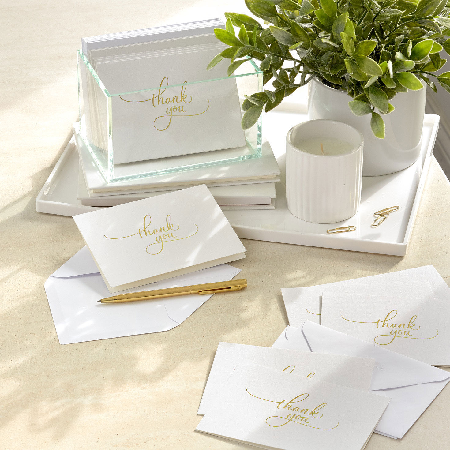 Gold Foil on White Blank Thank You Note Cards Pack  image number 6