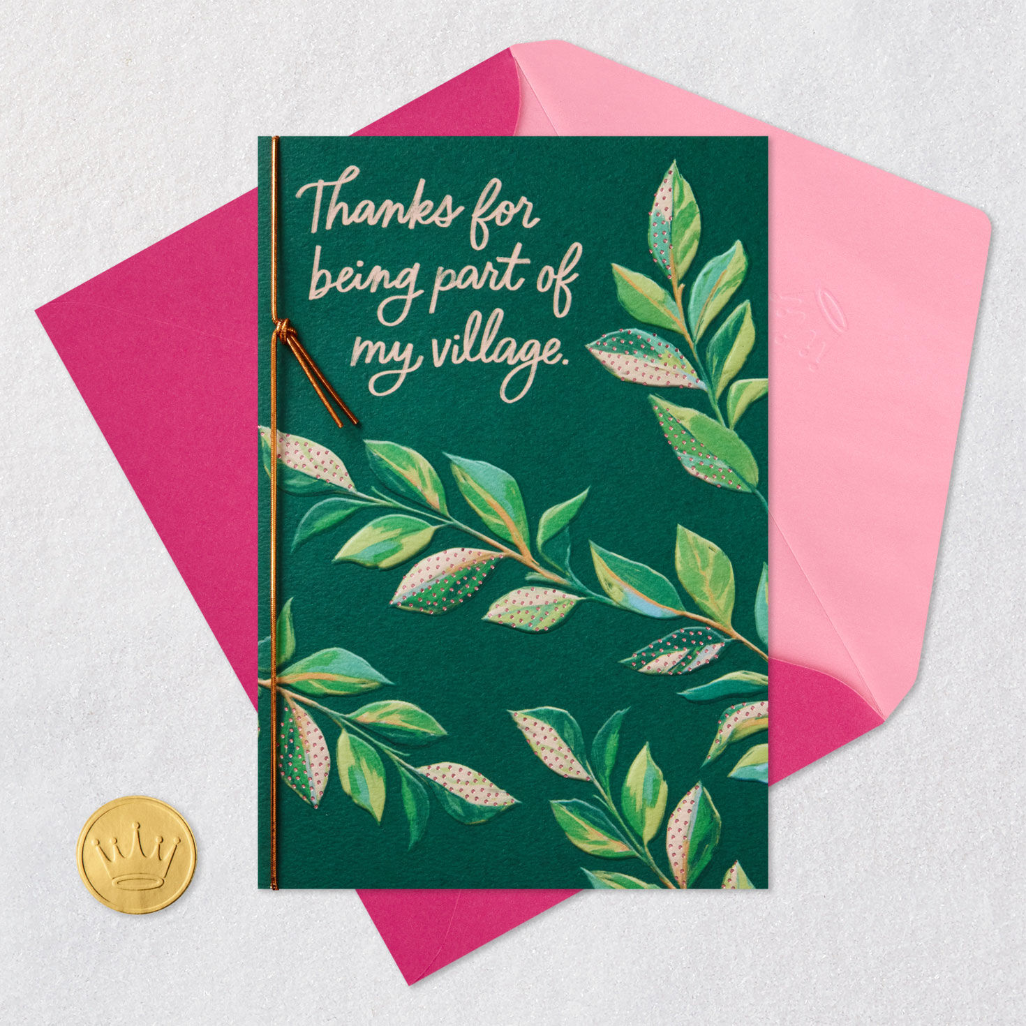 Peach and Green Leaves Mother's Day Card for Mom Squad Card Front with Envelope and Gold Seal image number 5