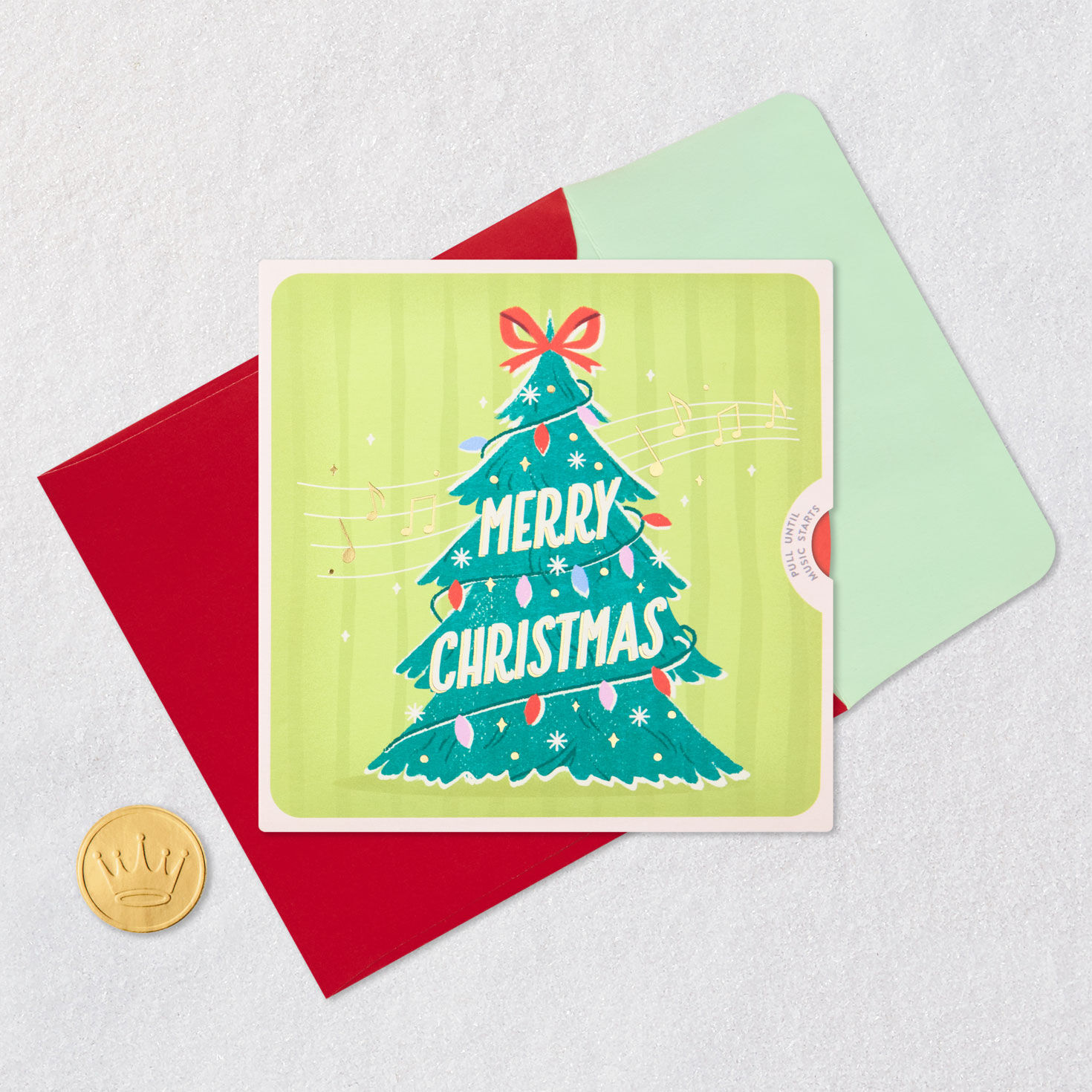 Vintage Record in Sleeve Musical Christmas Card Card Front with Envelope and Gold Seal image number 5