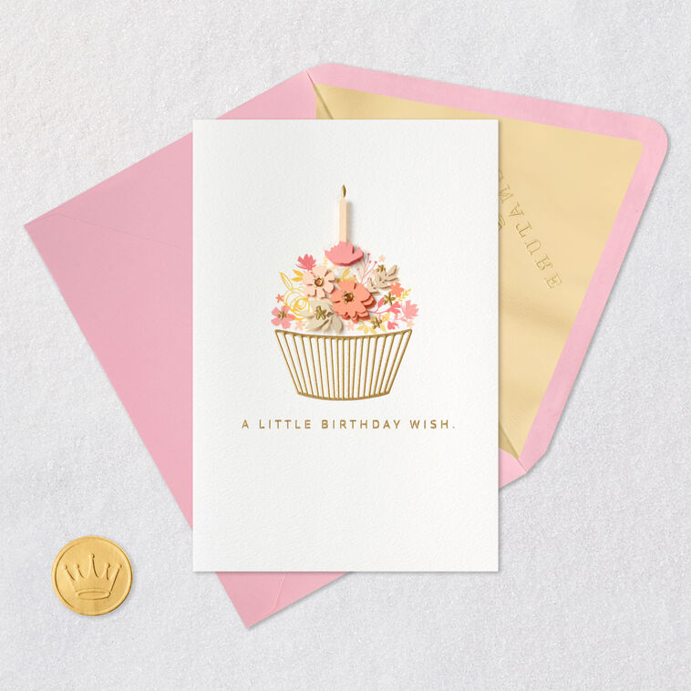 Floral Iced Cupcake Signature Birthday Card Card Front with Envelope and Gold Seal image number 6
