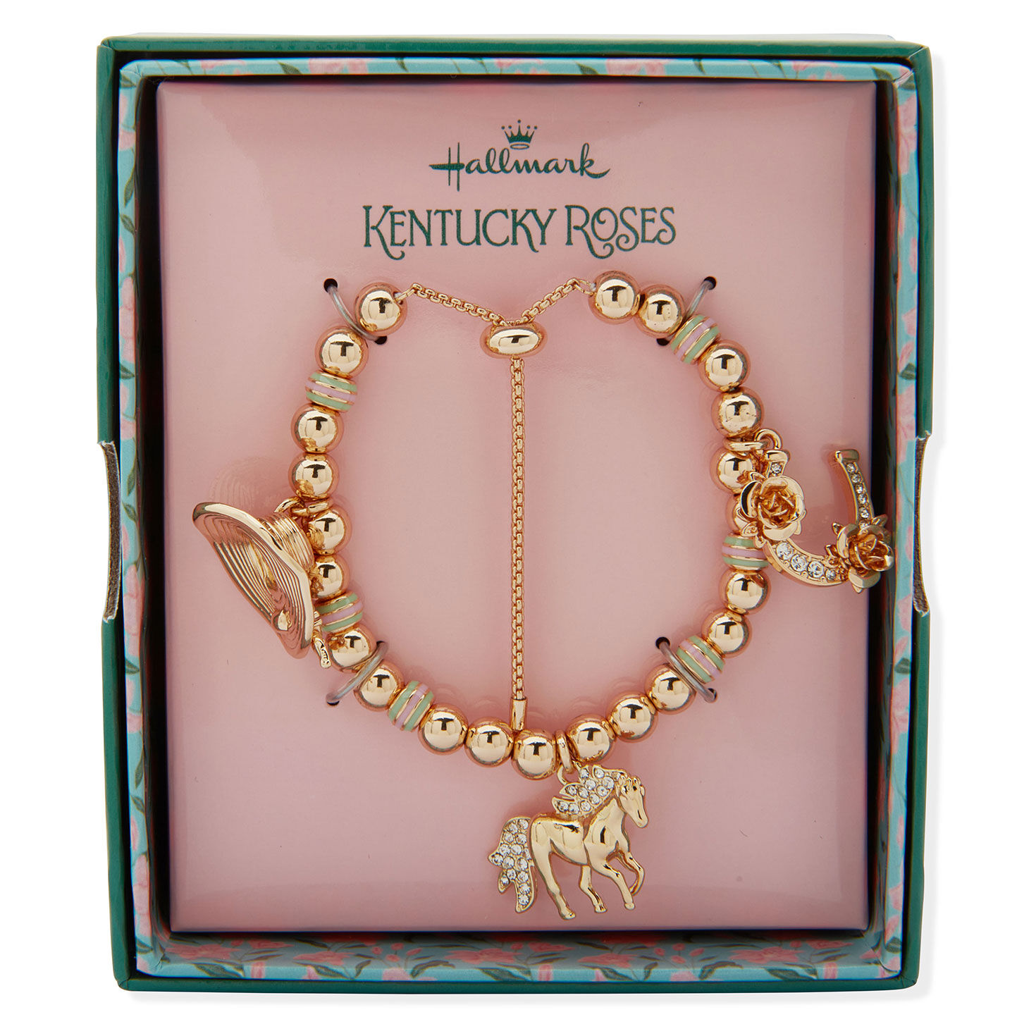 Gold Metal Beaded Bracelet With 3 Charms open package image number 2