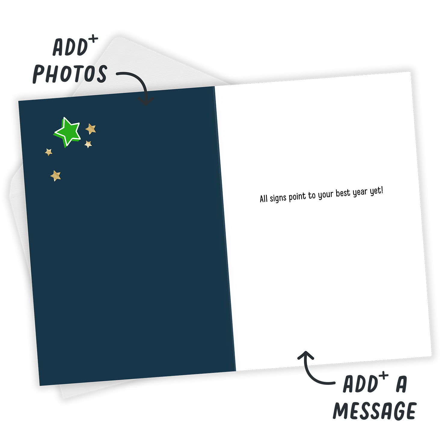 Arrow Neon Sign Personalized Birthday Card Open Card with Envelope indicating personalization image number 3