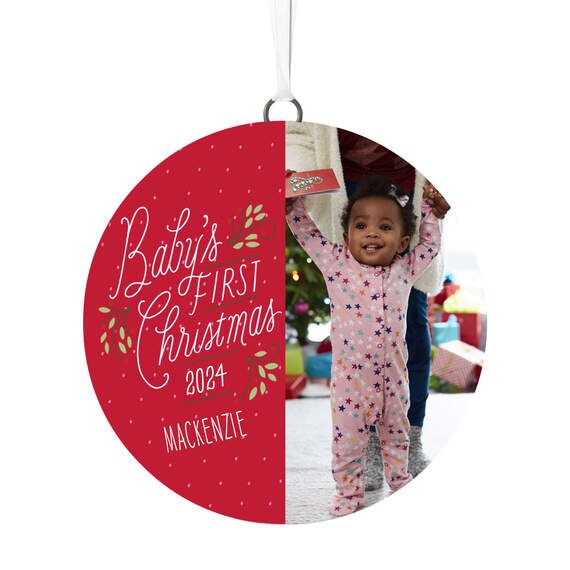 Baby's First Christmas Personalized Text and Vertical Photo Ceramic Ornament, , large image number 1