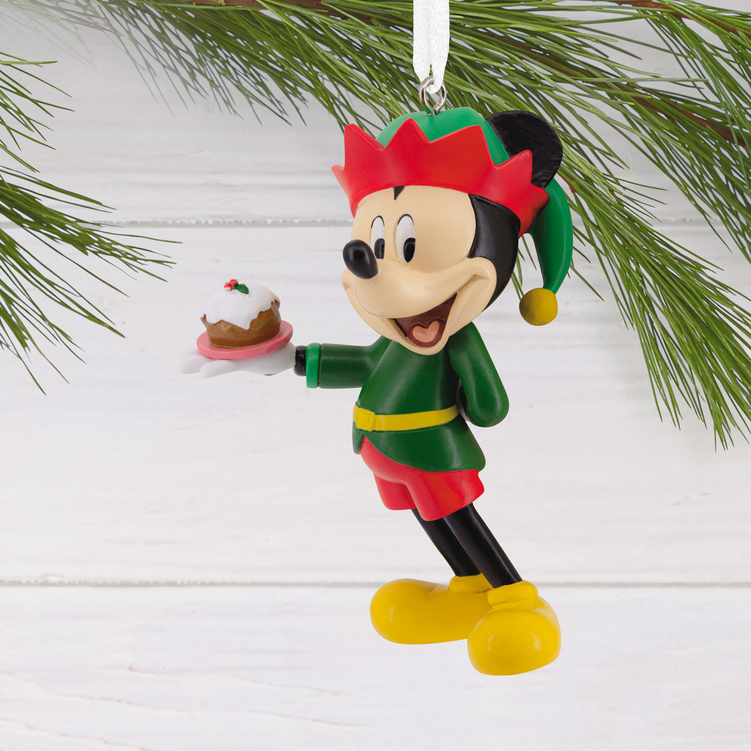 Mickey as Holiday Elf Christmas Ornament hanging on tree image number 2