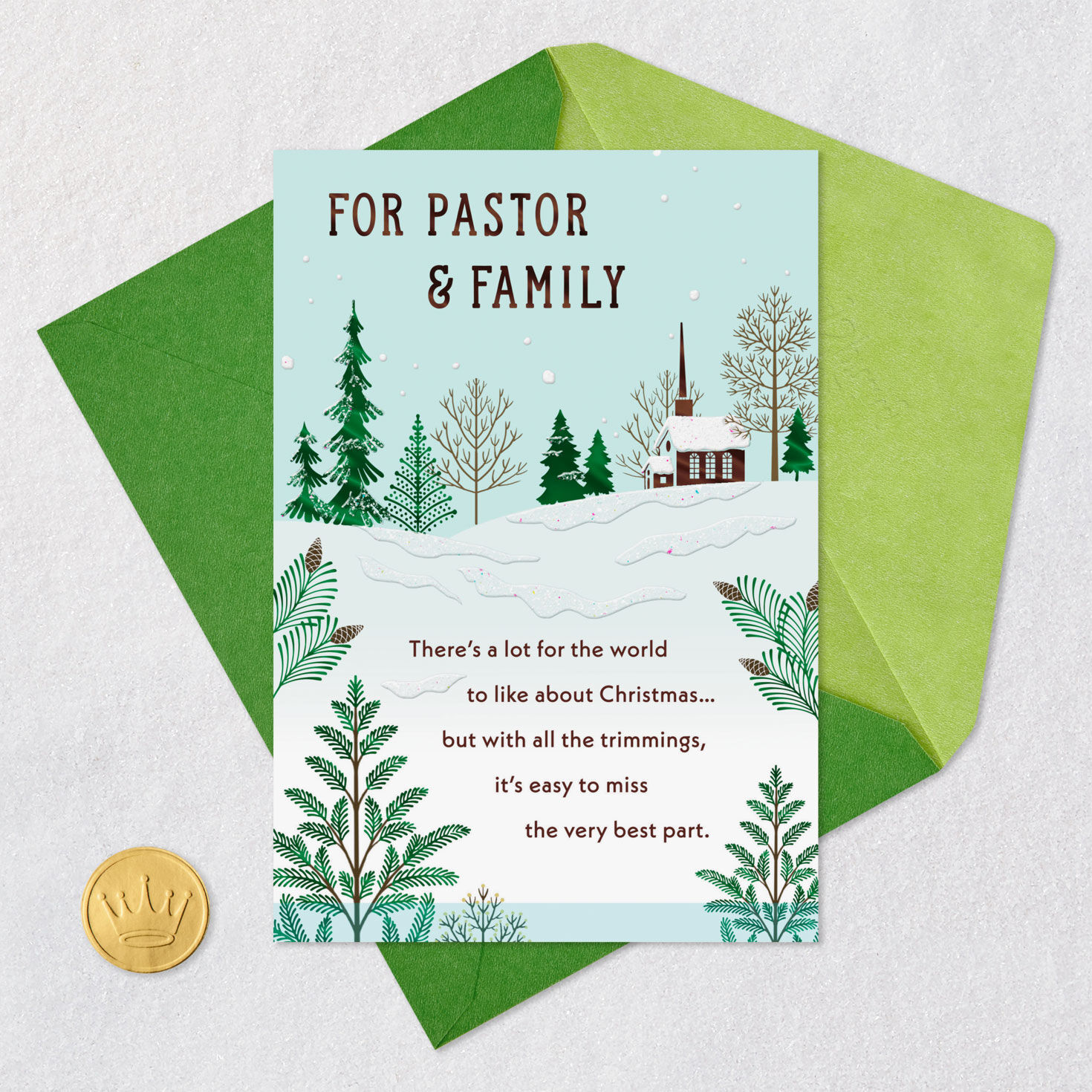 Keeping Jesus at the Center Religious Christmas Card for Pastor and Family Card Front with Envelope and Gold Seal image number 6