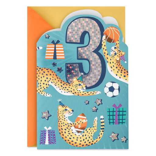 Yippee, You're 3 Sporty Cheetahs 3rd Birthday Card, 