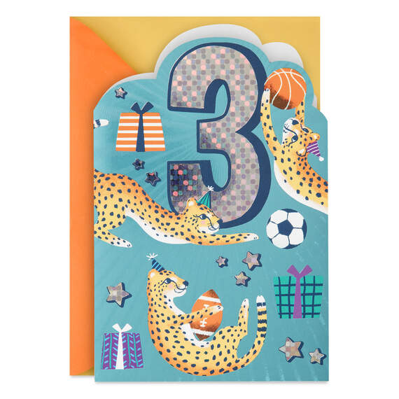 Yippee, You're 3 Sporty Cheetahs 3rd Birthday Card