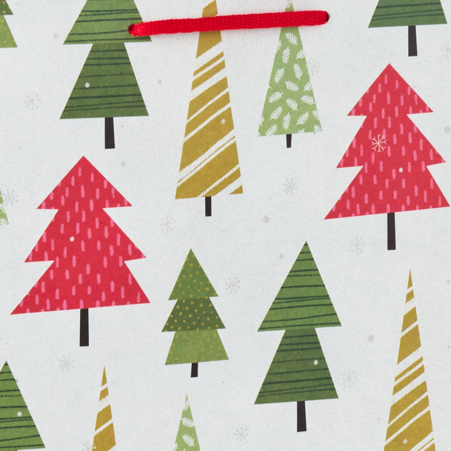 Lights on Red and Trees on White Holiday Gift Bags upclose view image number 5