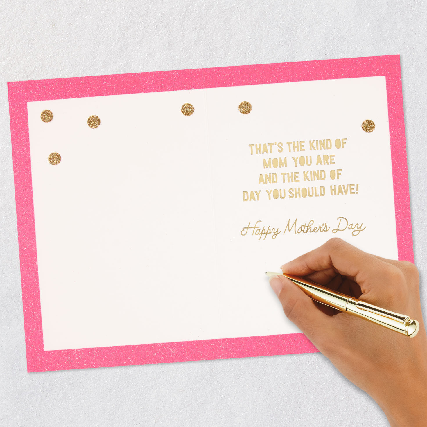 Gold Glitter Polka Dots Pink Border Mother's Day Card signing card image number 6