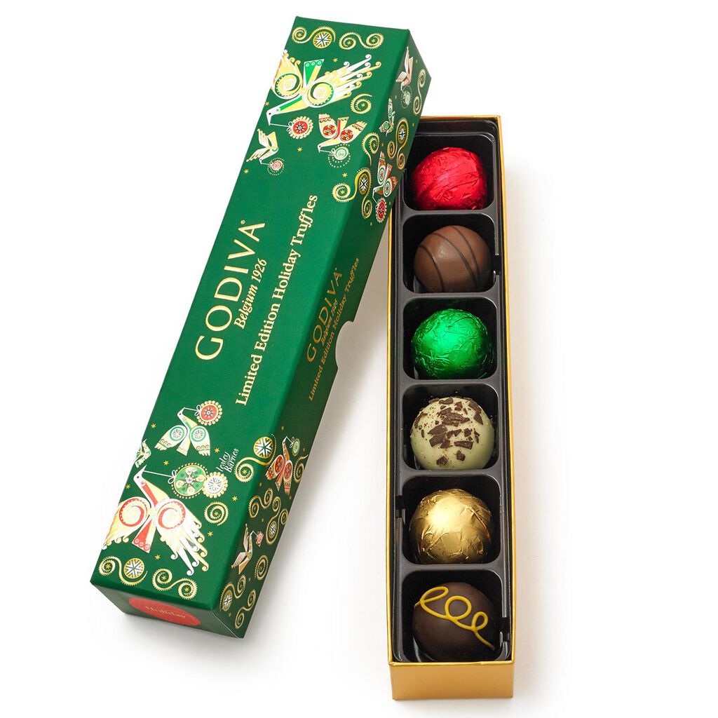 Godiva Chocolatier Chocolate Truffle Flight Christmas Gift Box, 6