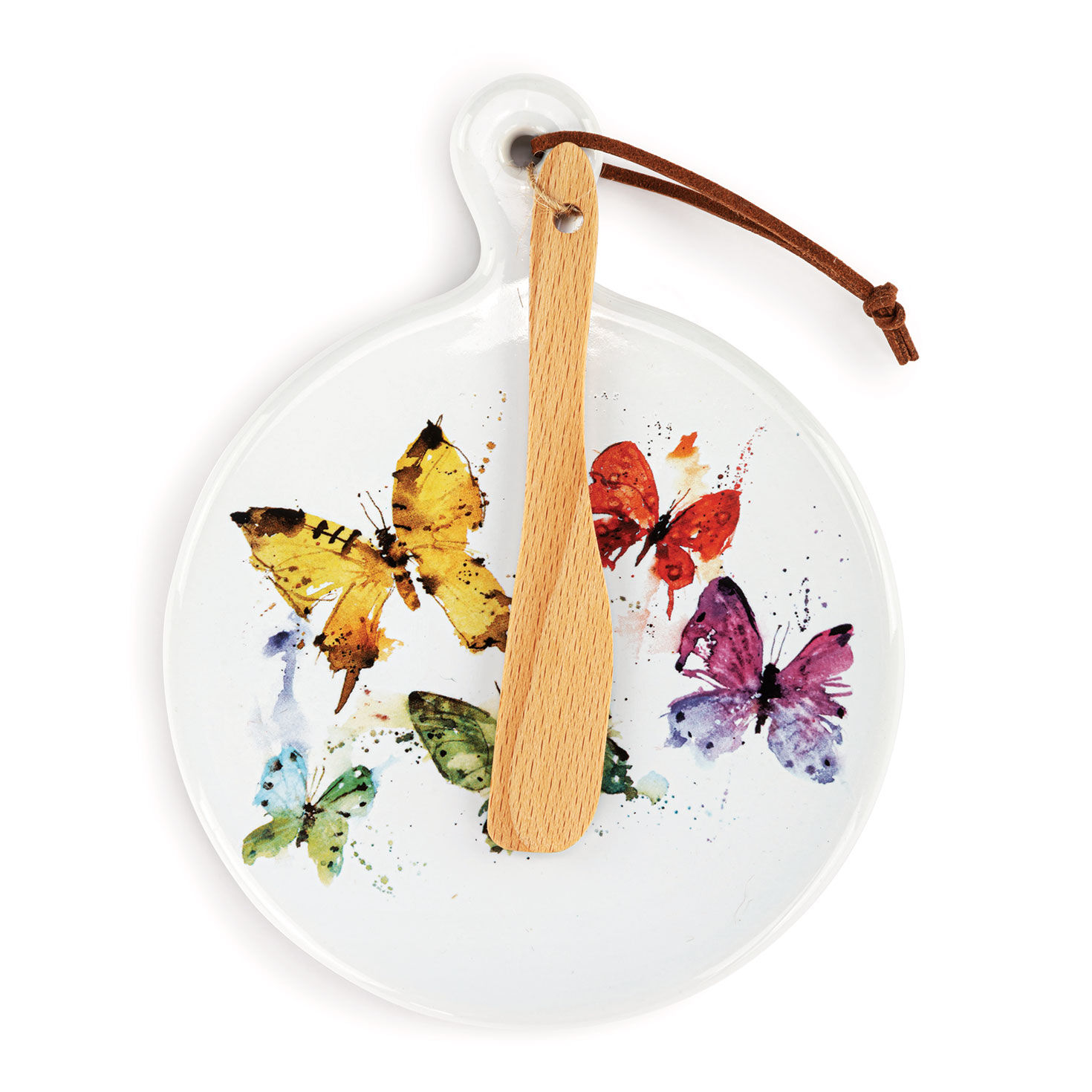 Demdaco Flock of Butterflies Mini Ceramic Serving Board With Spreader, 6.5"