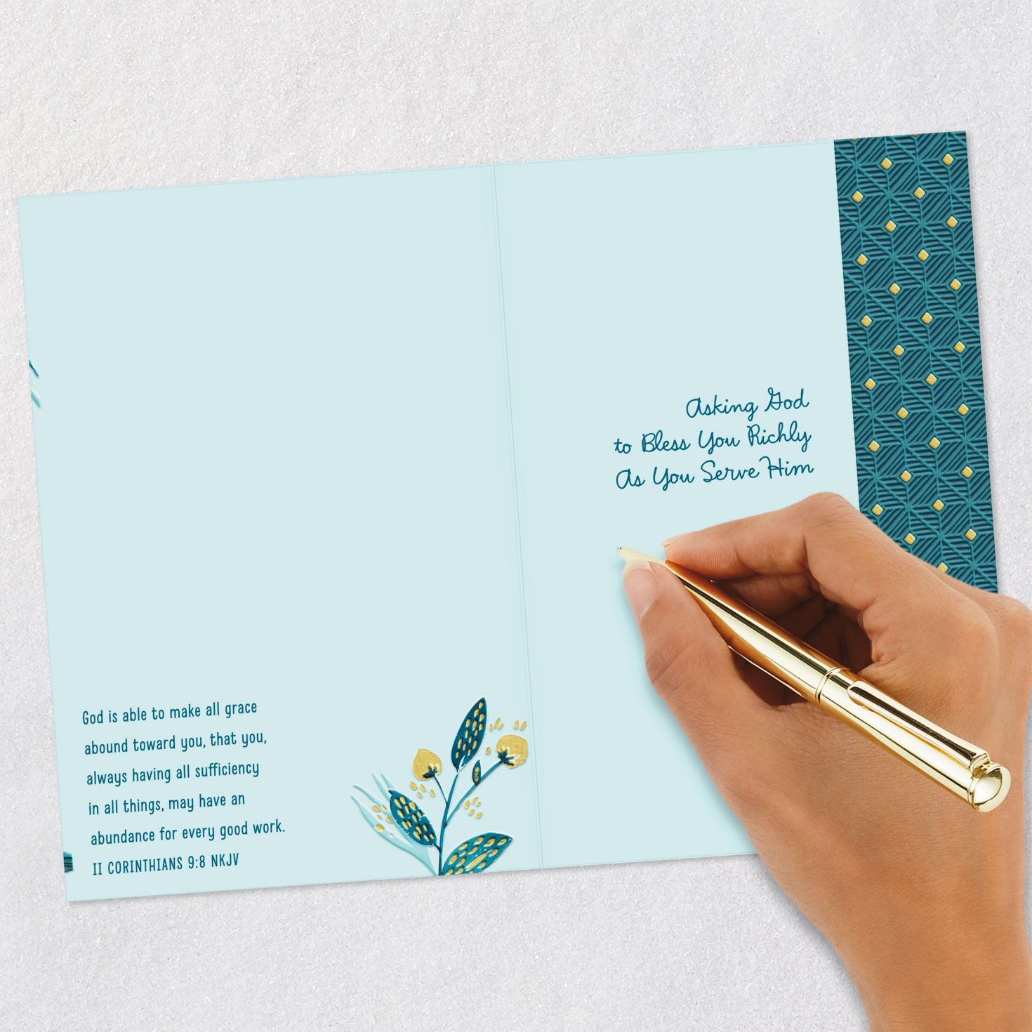 Flowers on Blue Clergy Appreciation Card for Both signing card image number 7