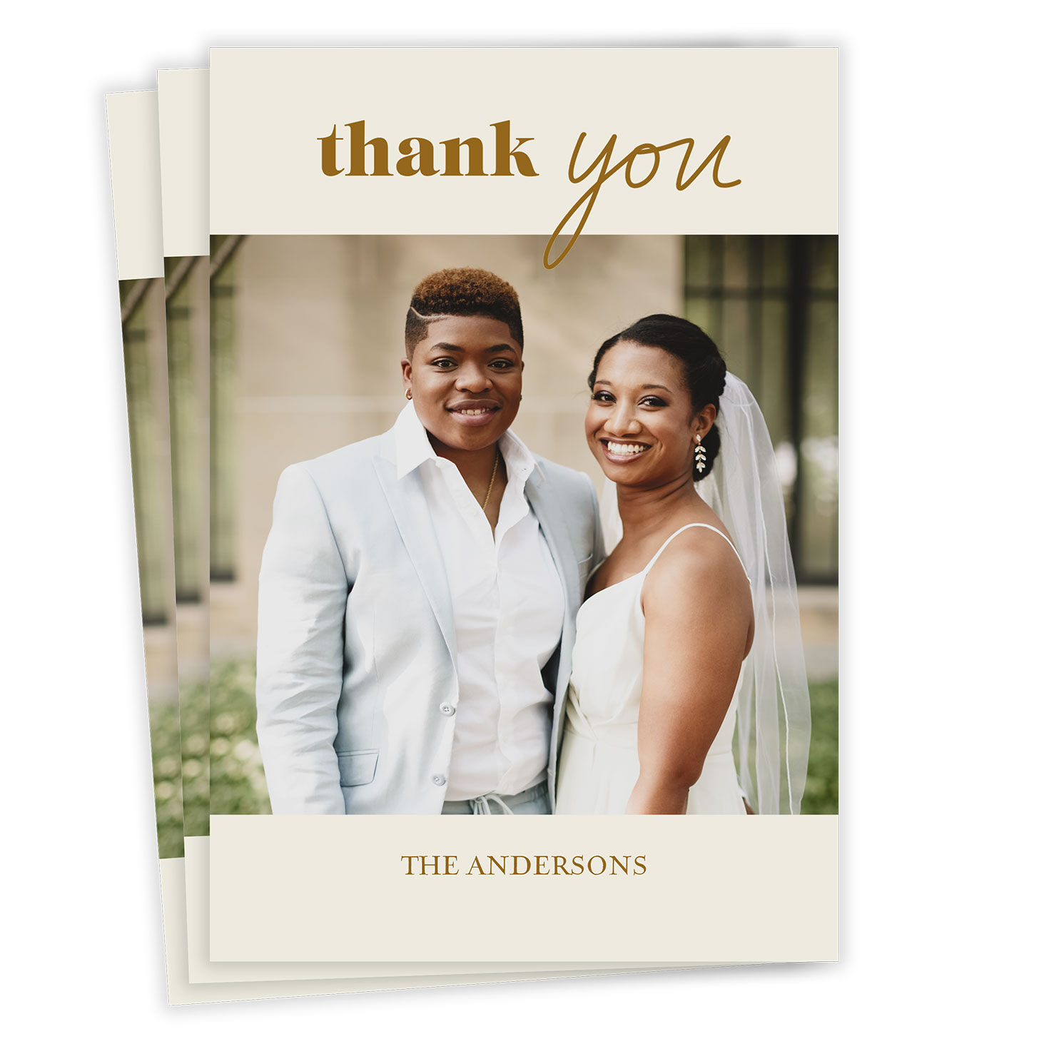 Gold Thanks Modern Minimal Wedding Thank-You Card